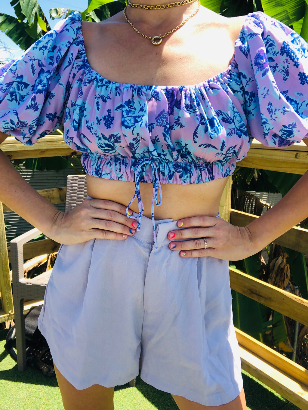 Purple Flowers Crop Top