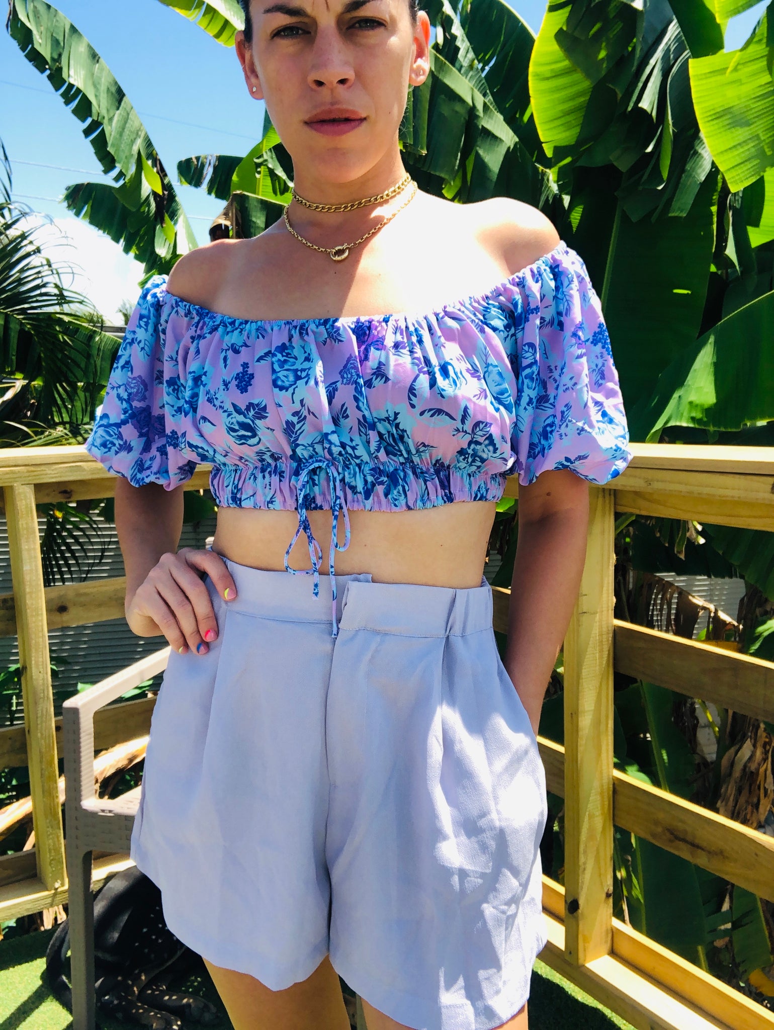 Purple Flowers Crop Top